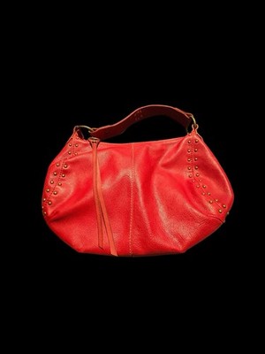 Lucky Brand Brass Studded  Red Leather Hobo Style Shoulder Bag 16X 10.5 X 3 Boho