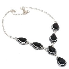 Natural Black Spinel Gemstone 925 Sterling Silver Necklace f260