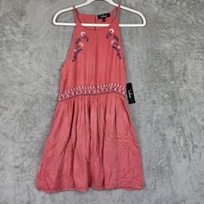 Lulus Dress Womens Small Pink Embroidered Halter Fit & Flare Mini Boho
