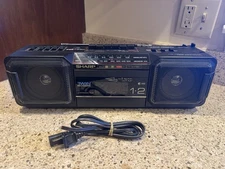 Sharp Japan WQ-T282E(BK) Double Cassette Boombox Tape Player FM Radio Vintage