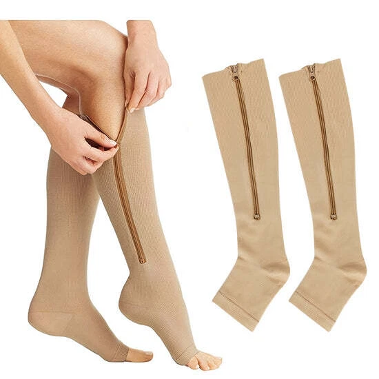 Chaussettes de Compression à Fermeture Éclair pour Homme et Femme-Nylon-Varices - Photo 1/4