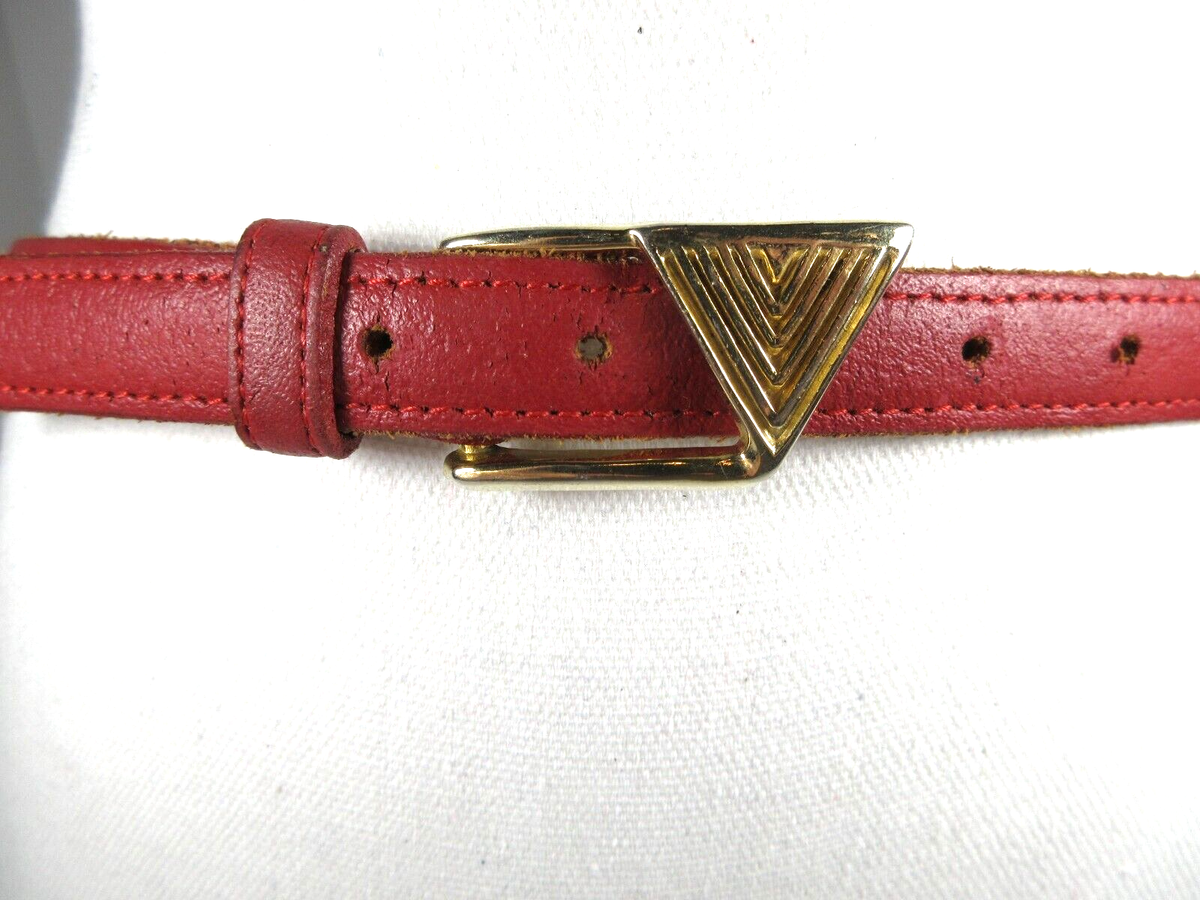 Red Leather Evan Picone Belt Brass Logo Buckle Medium 3213P  display picture 1