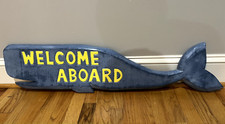 Wood Whale with "Welcome Aboard" wallhanging decor
