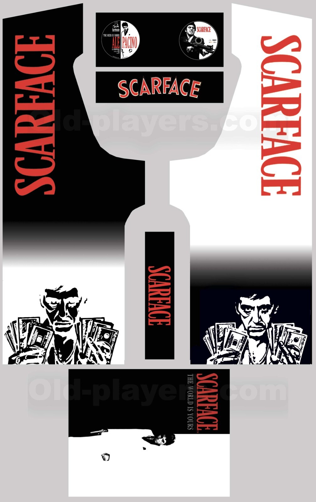 Stickers Scarface pour borne d'arcade rétro - Kit déco adhésif bartop universel