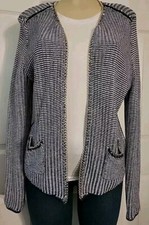 H & M Women's Knitted Stripe Open Blazer Jacket With Gold Chain Details Size L