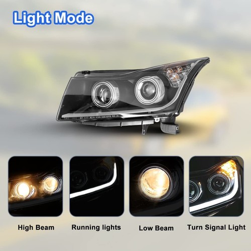 For 2011-2015 Chevy Cruze Headlights LED Strip DRL Black Projector Headlamps New - Picture 6 of 13
