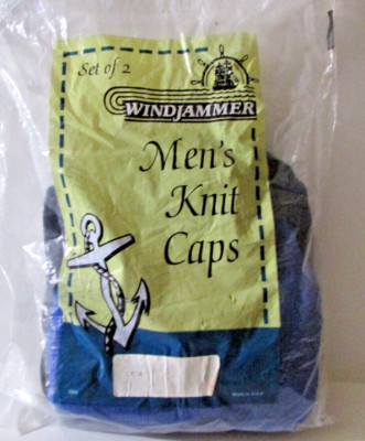 Vintage Windjammer Knit Caps Sock Hat Set of 2 Black Blue