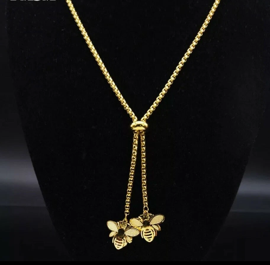 Gold plated bee necklace sale