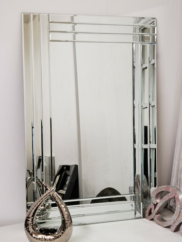 Large Wall mirror Bevelled Triple Edge mirror Strips frameless elegant two size - Picture 2 of 8