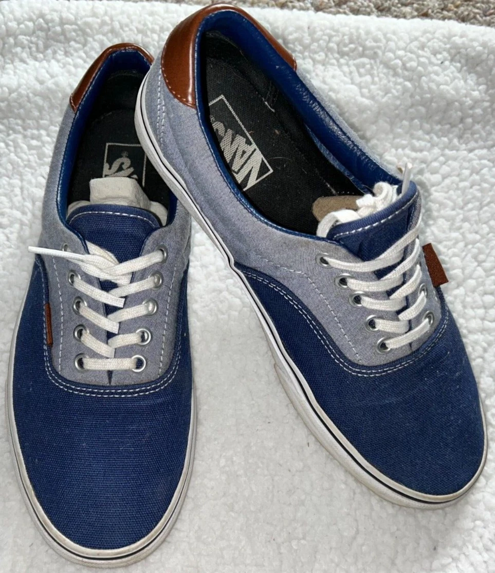 VANS CLASSIC TWO TONE BLUE TIE UP CANVAS LEATHER SNEAKERS MENS 8.5 WOMANS 10.0