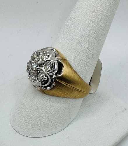 10k Yellow And White Gold Gents Natural Diamond Cluster Ring 10.5 - Picture 2 of 4