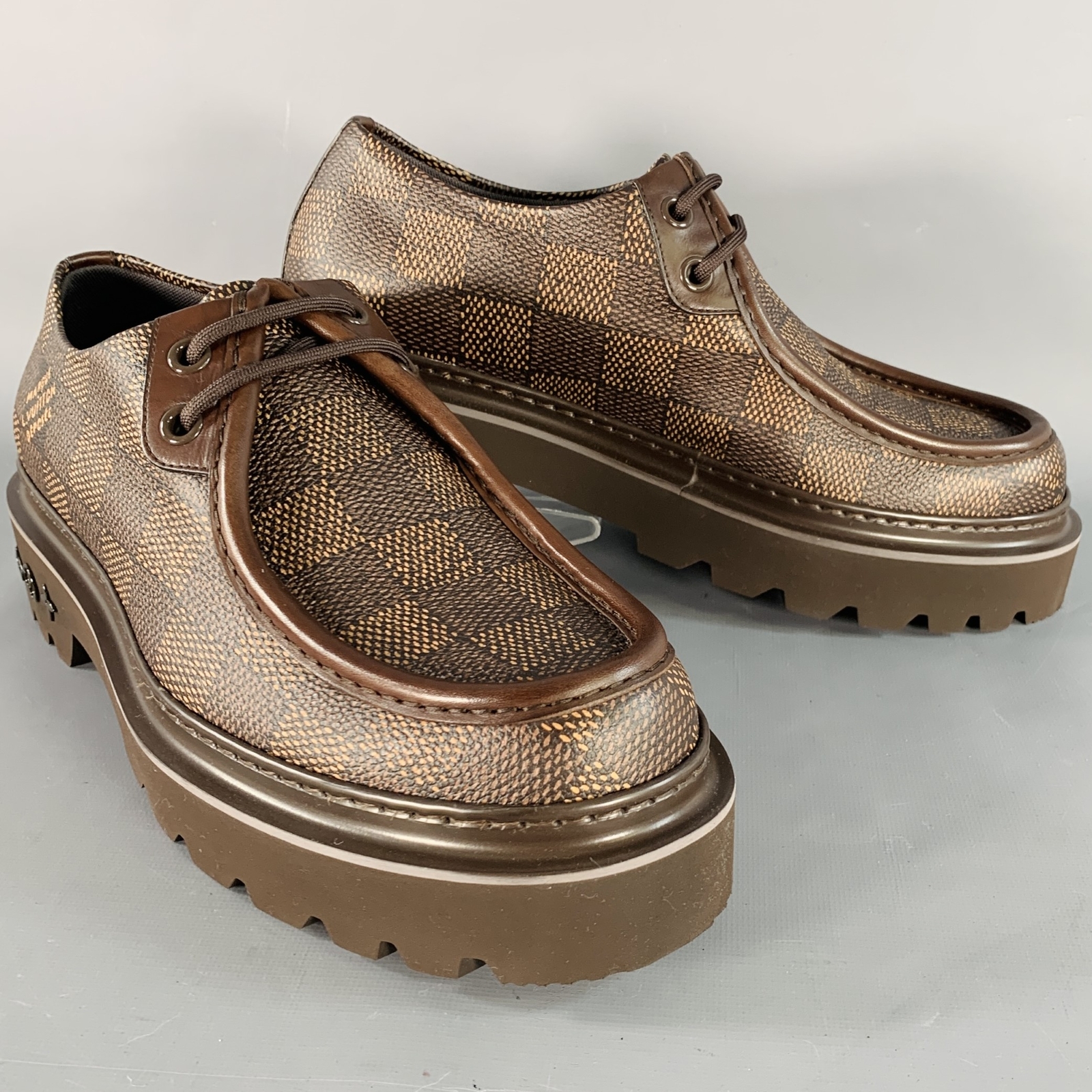 SAOLA Scarpe mocassino Louis Vuitton taglia 10 Ranger Derby marrone beige rivestito in tela