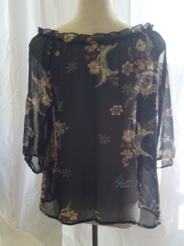 NWT BOHO 70s GYPSY PEASANT STYLE BLOUSE BLACK FLORAL TOP S M LRG - Picture 6 of 8