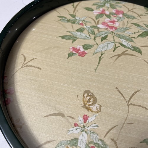 Kraftware 12.5" Vintage Round Serving Tray Green Faux Leather Oriental Flowers - Picture 5 of 17