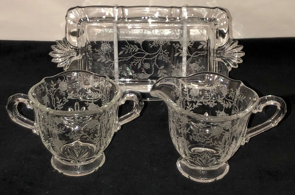 Fostoria CHINTZ CRYSTAL 3" CREAMER & SUGAR W/TRAY - Image 2 of 2