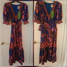 Small Farm Rio Blue aand Gold Bird Maxidress