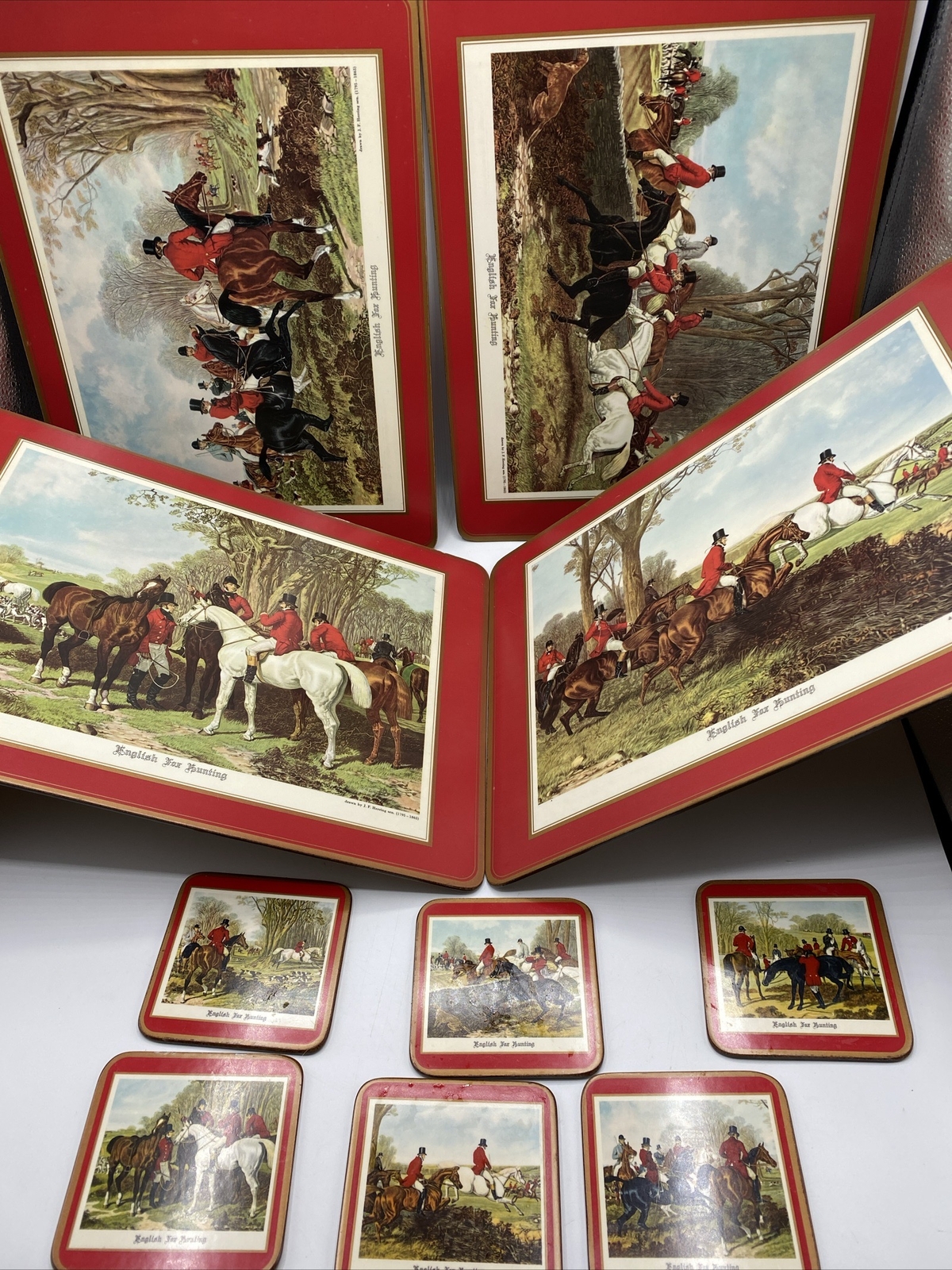 Vintage Pimpernel Red English Fox Hunting Scene 4 Placemats Cork Back