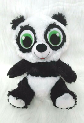 Peek A Boo Panda Bear Big Green Eyes Black White 12'' Plush Stuffed Lovey Toy B17