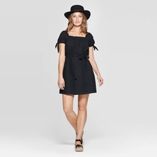 NWOT Black Eyelet Peasant Style Mini Sun Dress Universal Thread Size Smal Belted