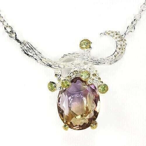 Silver Necklace Ametrine Peridot Genuine Natural Mined Gems Sterling 17 3/4 Inch - Picture 23 of 24