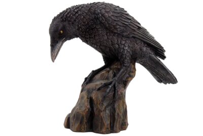 Black Raven or Crow on Rocks Hand Painted Resin Statue Figurine 5.25 Inches Tall