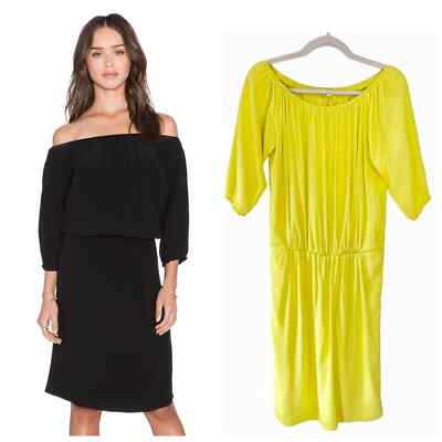 Ba&sh Heaven Off the Shoulder Knee Length 3/4 Sleeve Crepe Dress Yellow Small