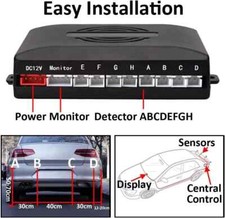 Kit 8 Sensori Di Parcheggio Grigi Con Centralina Display Led Suono Acustico neri