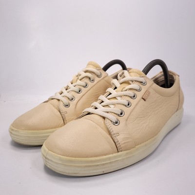 Ecco Casual Lace Up Leather Outdoor Sneaker Shoe Womens Size 10 Beige White