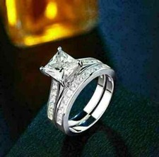 3Ct Princess Cut Lab Created Diamond Bridal Wedding Ring Set 14k White Gold FN