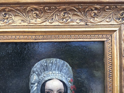 Ölbild Russland Russia Porträt Frau mit Tracht 19. Jahrhundert 32 x 27 cm - Bild 10 von 15
