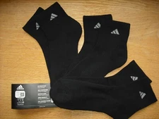 Mens NWT Adidas Quarter Ankle Socks 3prs Classic Black Arch Suppt Cushion Sz:XL