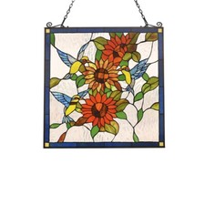 Tiffany Style Stained Glass Window Panel Hummingbirds Floral ONE THIS PRICE