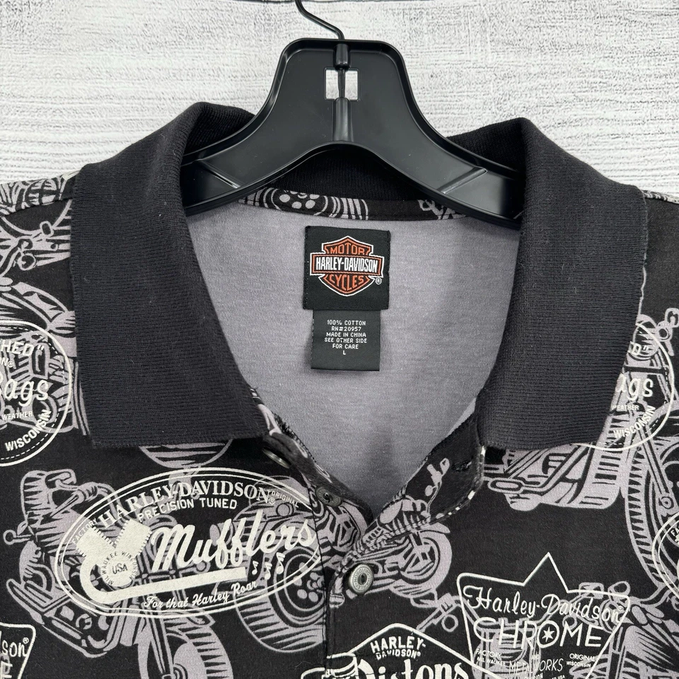 Camisa Polo Harley Davidson Para Hombre Grande Manga Corta Negra Genuina HD Motocicleta Foto 2 de 4