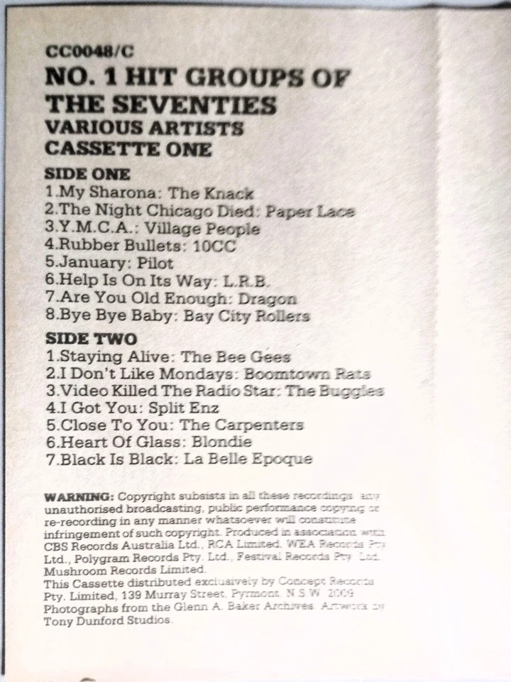 No.1 Hit Groups Of The 70's. Various 2 x Cassettes 1986 Concept - Image 3 of 4