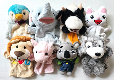 Animal Hand Puppet Stuffed Plush Toy dolls Elephant Lion cat pig dog ETC 8 Pcs.