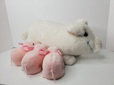 Vintage Dakin Plush White Pig with 3 Pink Piglet Babies Stuffed Animal 1980 17  