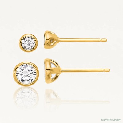 Sterling Silver Gold-Tone 3mm And 5mm CZ Bezel Post Earrings Set