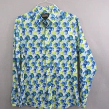 Cremieux Mens Button Up Shirt L Blue Green Paint Dot Abstract Stretch