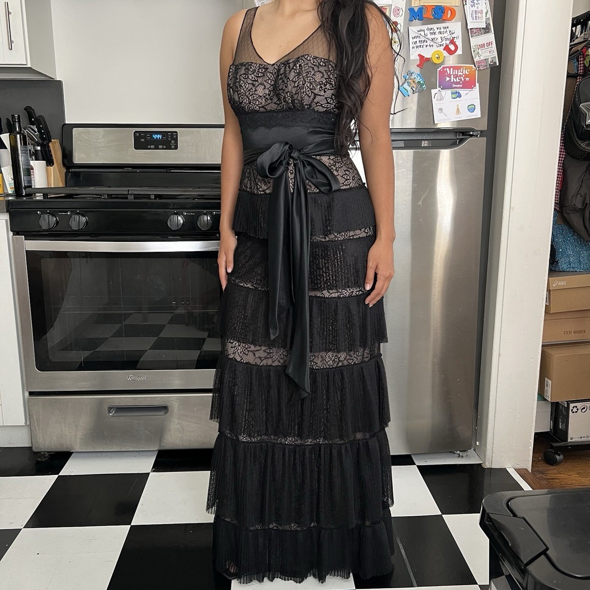 BCBGMAXAZRIA Black Lace Tiered Maxi Dress | eBay