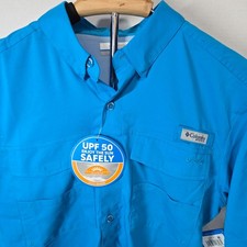 Columbia Men's PFG Blood and Guts IV Woven Short Sleeve Shirt Blue Size Small