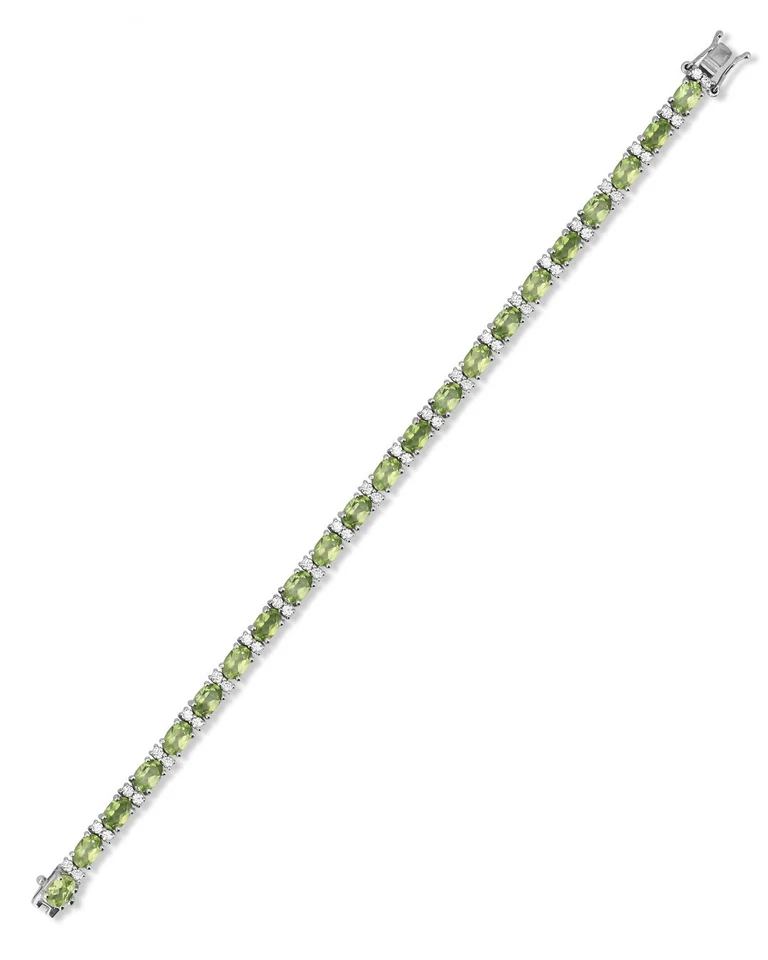 Brazalete de compromiso de tenis de diamantes de peridoto natural de corte ovalado de oro de 14k Foto 4 de 4