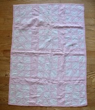 Vintage Handmade Patchwork Quilt Cotton Pink White Baby Throw Blanket
