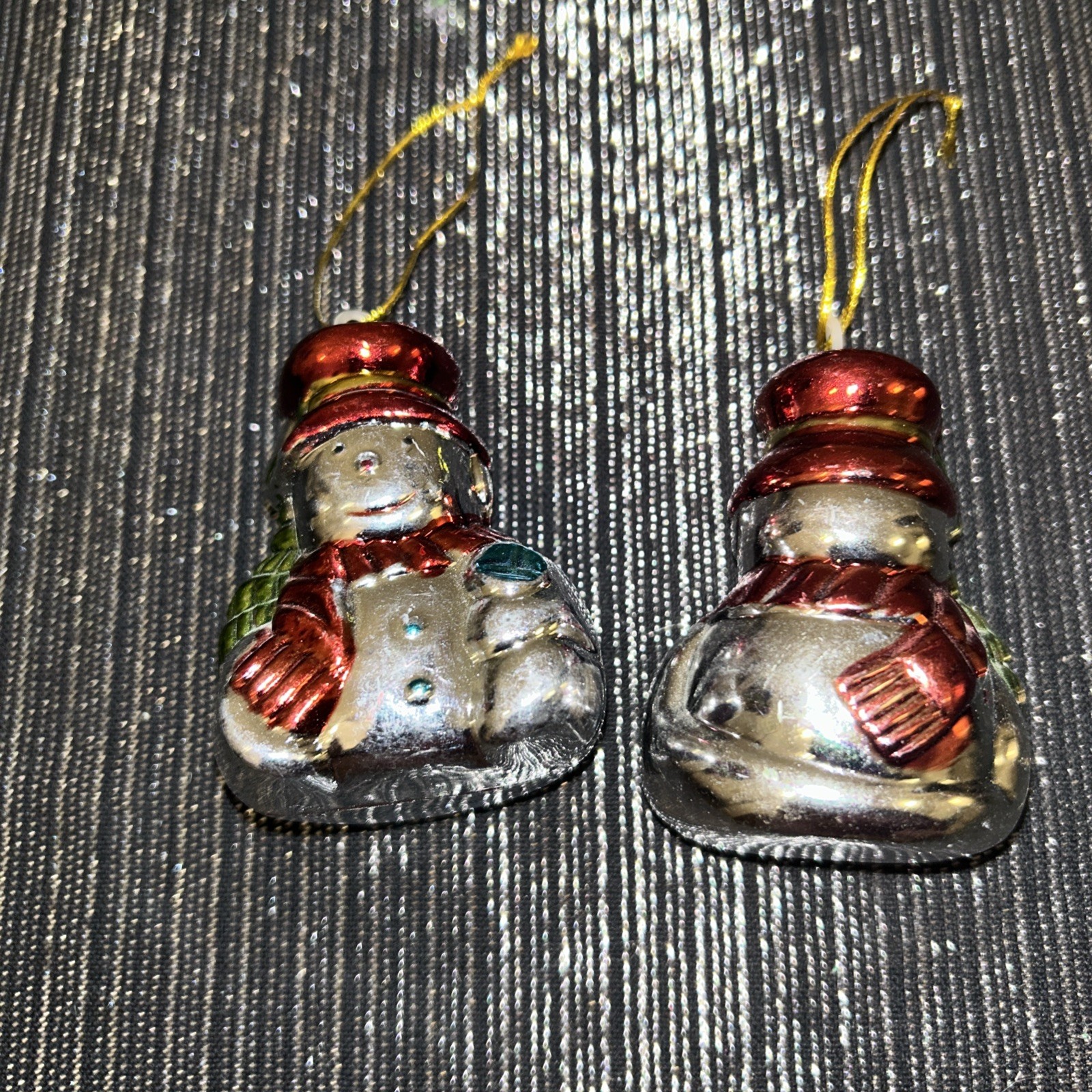 Vintage Plastic Christmas Ornament Blow Mold Metallic Lot 39-trees snowman Santa