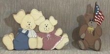 VTG Hand Painted Wooden Bunny Figurine  Patriotic Bear Folk CottageCore Country