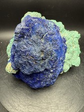 Roseta de azurita fibrosa rara con muestra de gabinete de crisocola