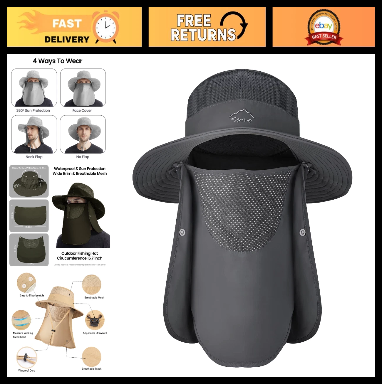 Wide Brim UV Protection Bucket Hat for Men & Women, Outdoor Fishing Hat with Fac
Opens in a new wind