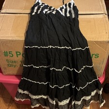 Threads Black/White Cotton Sundress Tiered Ruffle Lace Trim Straps SM