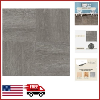 Self Adhesive Vinyl Tiles 12''x12'' Charcoal Grey Wood Look for Easy Installation