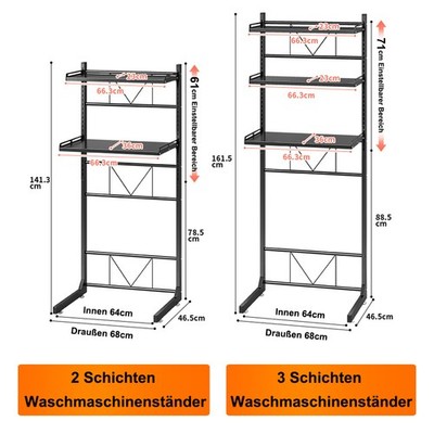 Waschmaschinenregal Toilettenregal Metall 2/3 Ebenen Badregal Schwarz Standregal