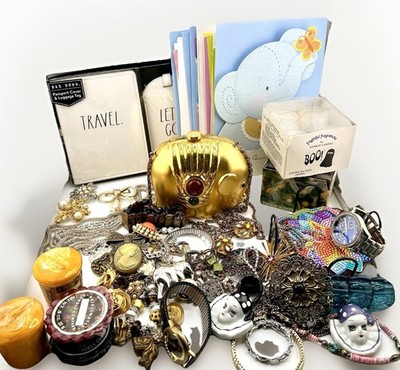 Grandmas Vtg Now Junk Drawer Estate Lot Vintage Elephant Purse Jewelry And More